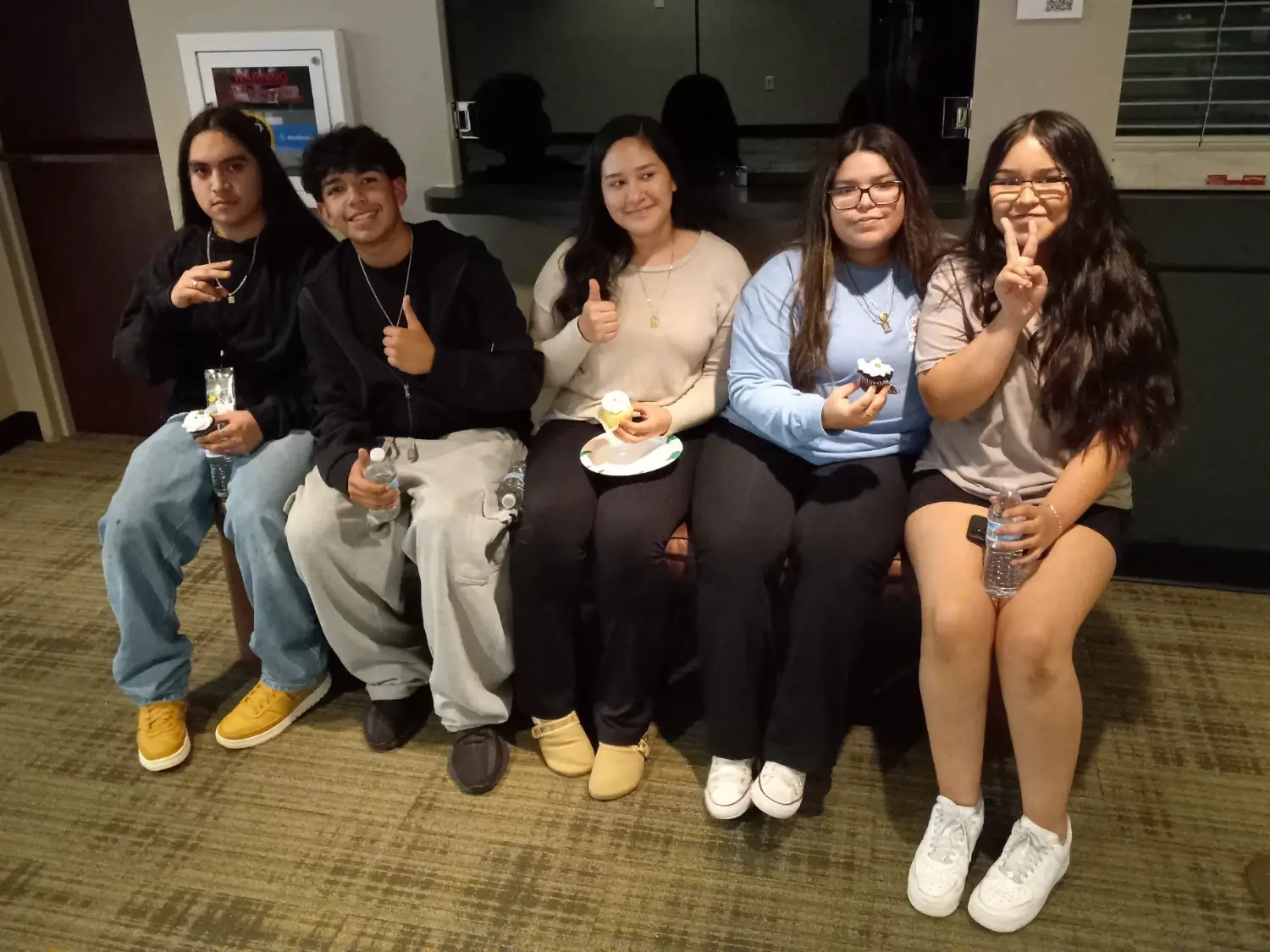 11-4-2024 - DR31 - Five Grand Prairie kids on a bench (Anthony, Marcos, Allisson, Ava, and Viviana)